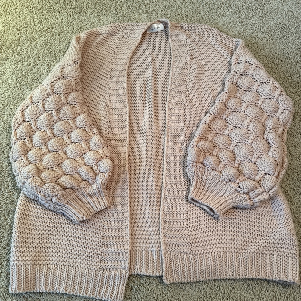 RD Style Textured Knit Cardigan in Pale Pink